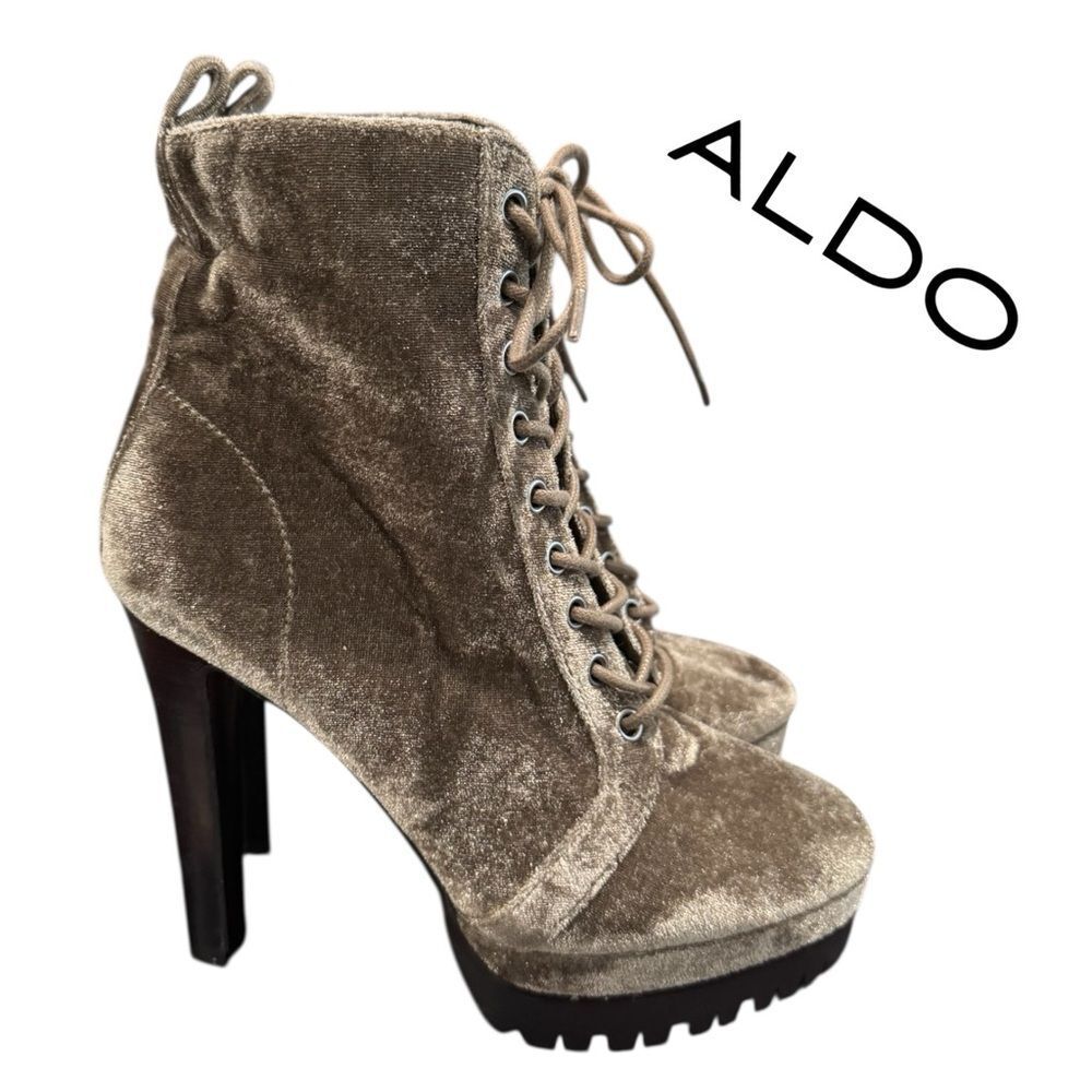 ALDO Women's Aliria Velvet Platform Lace-up Heels Ankle Booties 6